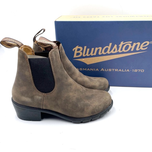 Blundstone 1677 Heeled Chelsea Boots Brown Leather Stretch Pull On Ankle Sz 7 US - Picture 1 of 10